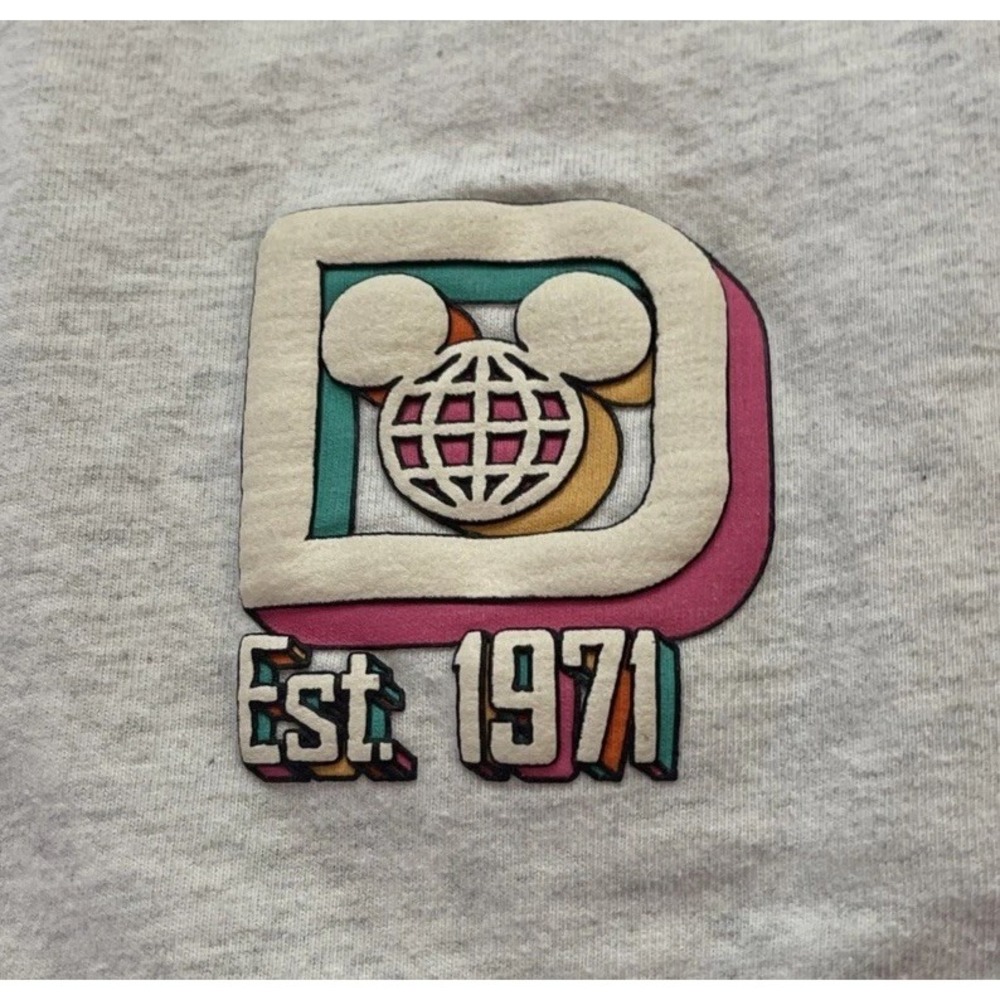 Walt Disney World Crew Neck Pullover Sweatshirt Gray Colored Lettering Back Arms - Picture 3 of 7